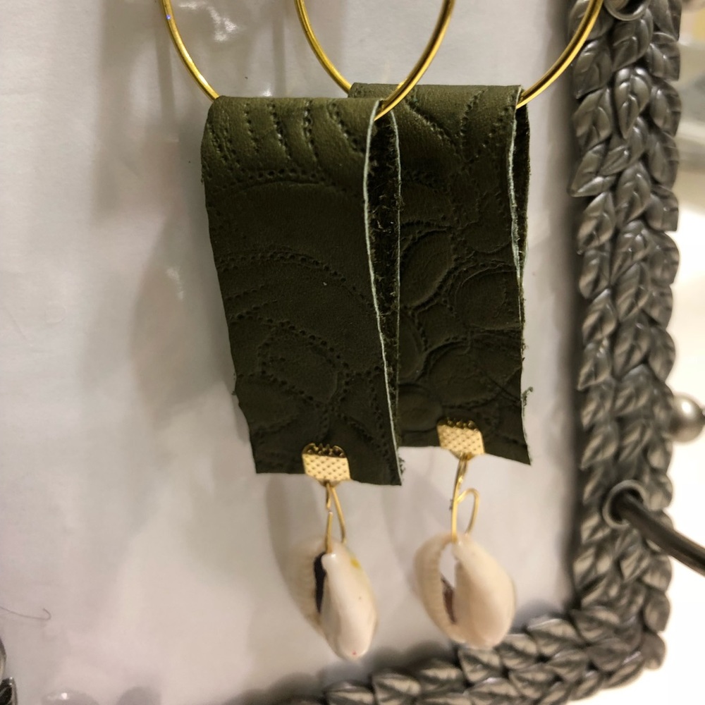 Green Leather Earrings - Picture 6 of 8